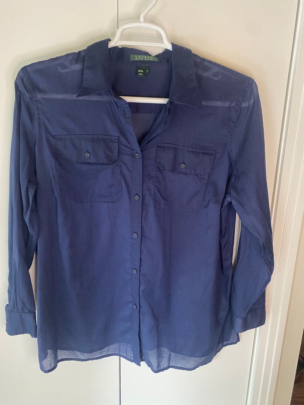 Lauren Ralph Lauren 100% Cotton Button Down Navy Shirt 1X